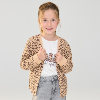 سترة من طراز دمية تيدي، بطبعة جلد الفهد باللون البني للفتيات